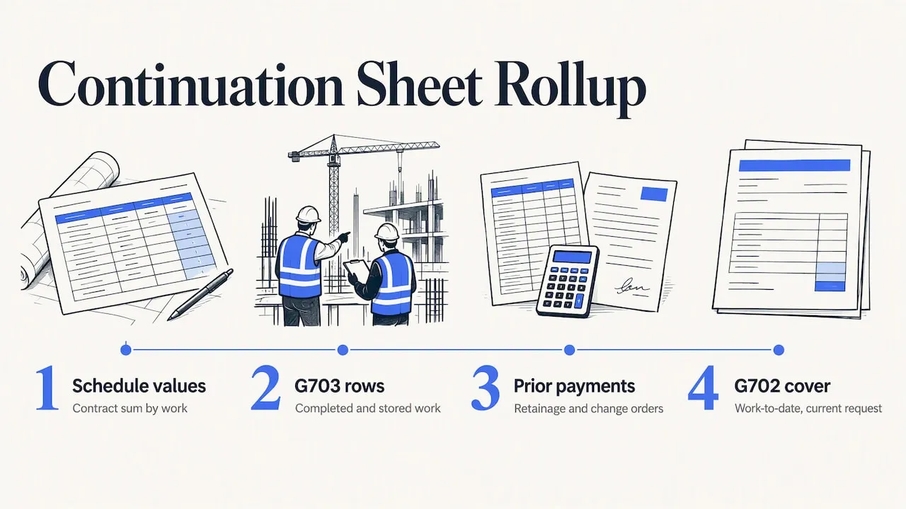 G703 line items summarized on a G702 cover sheet